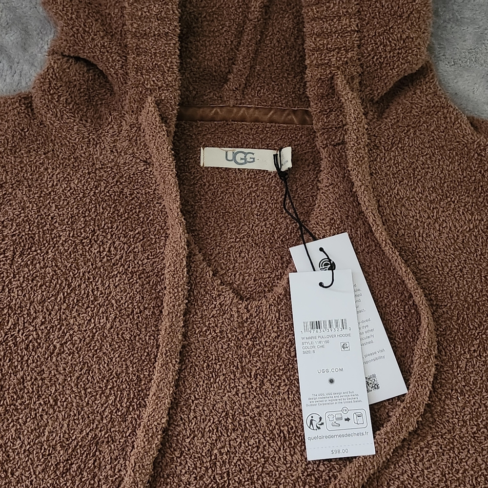 UGG Brown V-Neck Women's Sweater with Hood - Picture 3 of 10